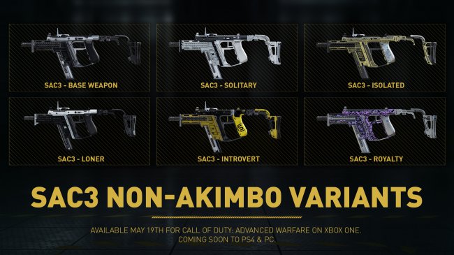 Подтверждены камуфляжи для оружия в Advanced Warfare в вариантах «SAC3 Non-akimbo» и «Royalty Elite»