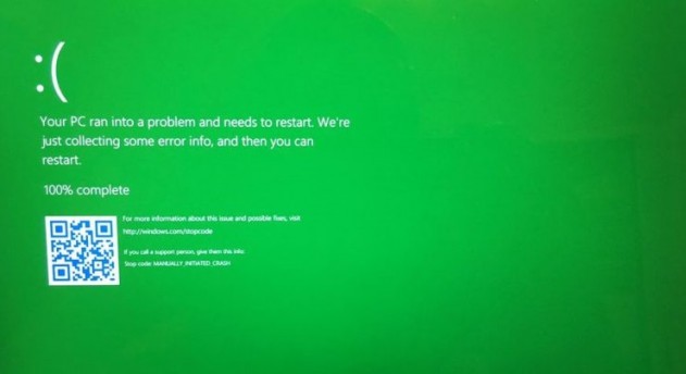 В Windows появился зеленый экран смерти