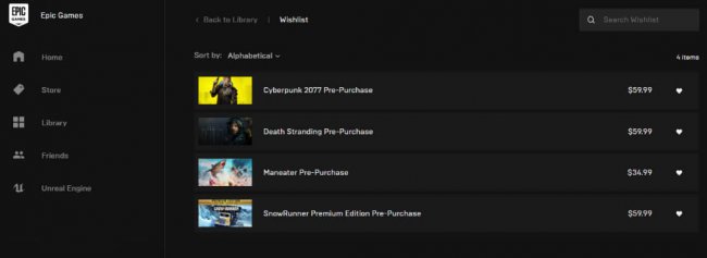 В Epic Games Store появились списки желаемого - Игры